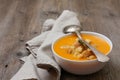 Pumpkin soup - puree with croutons Royalty Free Stock Photo