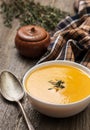 Pumpkin soup - puree in a white bowl Royalty Free Stock Photo