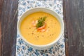 Pumpkin Soup with Quinoa and shrimp