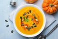 Pumpkin Soup with Pumpkin Seeds and Paprika, Delicious Vegan Meal, Vegetarian Food