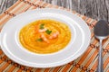 Pumpkin Soup With shrimps, macro Royalty Free Stock Photo
