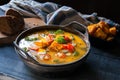 Pumpkin soup with tomatoes and herbs