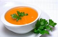 Pumpkin soup in white bowl Royalty Free Stock Photo