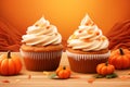 Pumpkin spice cupcakes vector background Royalty Free Stock Photo