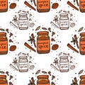 Pumpkin Spice Doodle Seamless Pattern Royalty Free Stock Photo