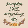Pumpkin spice everything nice font. Trendy lettering autumn phrase. Seasonal party invitation. Autumn menu typography design. Royalty Free Stock Photo