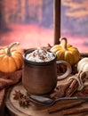 Pumpkin spice latte with autumn background Royalty Free Stock Photo