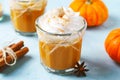 Pumpkin Spice Latte, Coffee, Milkshake or Smoothie with Whipped Cream and Cinnamon Royalty Free Stock Photo