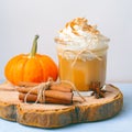 Pumpkin Spice Latte, Coffee, Milkshake or Smoothie with Whipped Cream and Cinnamon Royalty Free Stock Photo