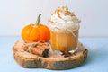 Pumpkin Spice Latte, Coffee, Milkshake or Smoothie with Whipped Cream and Cinnamon Royalty Free Stock Photo