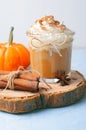 Pumpkin Spice Latte, Coffee, Milkshake or Smoothie with Whipped Cream and Cinnamon Royalty Free Stock Photo