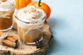 Pumpkin Spice Latte, Coffee, Milkshake or Smoothie with Whipped Cream and Cinnamon Royalty Free Stock Photo