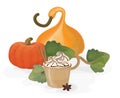 Pumpkin spice latte with cream. Fall season drink in a cup. Autumn design. Royalty Free Stock Photo