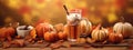 Pumpkin spice latte glass, autumn, pumpkins banner