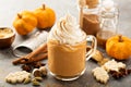 Pumpkin spice latte in a glass mug Royalty Free Stock Photo