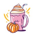 Pumpkin Spice latte. Hand drawn vector autumn illustration. Isolated on white background. Royalty Free Stock Photo
