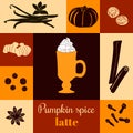 Pumpkin spice latte illustration on colored background