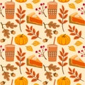 Pumpkin spice latte seamless vector pattern Royalty Free Stock Photo