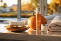 Pumpkin spice latteinfused skincare products for Royalty Free Stock Photo