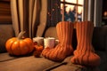 Pumpkin spice lattethemed cozy socks for a