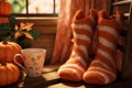 Pumpkin spice lattethemed cozy socks for a