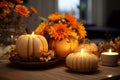 Pumpkin spice scented candles arranged in a Royalty Free Stock Photo