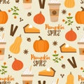 Pumpkin spice vector seamless pattern Royalty Free Stock Photo