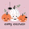 Pumpkin, spider and sweets background. Halloween vector illustration.