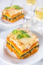 Pumpkin and Spinach Lasagne with Bechamel Sauce Royalty Free Stock Photo