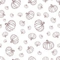 Pumpkin Or Squash Pattern Black Line Art On White Background. Pumpkin Pattern. Vintage Hand Drawn Pumpkin Sketch. Outline