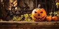 The pumpkin on the street of the ancient town is a symbol of Halloween, filling the air with a mysterious and enchanting