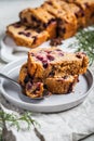 Pumpkin or sweet potato fruit cake with berries. Healthy vegan food concept Royalty Free Stock Photo