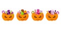 pumpkin sweets halloween set basket elements vecto