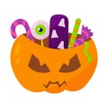 pumpkin sweets halloween set basket icon element