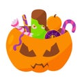 pumpkin sweets halloween set basket icon element