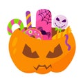 pumpkin sweets halloween set basket icon element