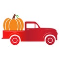 Pumpkin truck sign. old red farm truck with pumpkin Royalty Free Stock Photo