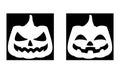 Pumpkin Two faces black icons. Black and orange pumpkins silhouette. Helloween autumn holiday Royalty Free Stock Photo