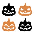 Pumpkin Two faces Set icons. Black and orange pumpkins silhouette. Helloween autumn holiday Royalty Free Stock Photo