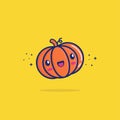 Pumpkin Vector Icon Illustration. Cute Vegetable. Flat Cartoon Style Suitable for Web Landing Page, Banner, Sticker, Background