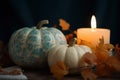 Pumpkin white candle. Generate Ai