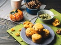 Pumpkin whole grain muffins on table