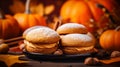 Pumpkin Whoopie Pies: A Fall Season Baking Delight. Generative ai Royalty Free Stock Photo