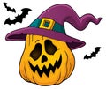 Pumpkin in witch hat theme image 1 Royalty Free Stock Photo