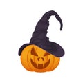 a pumpkin in a witch s hat. Jack-o -lanternin the witch s hat. The symbol of the Halloween holiday. Vector illustration Royalty Free Stock Photo