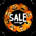 Pumpkin wreath with scary, funny faces Royalty Free Stock Photo