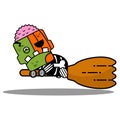 pumpkin zombie flying broomstick mascot cartoon