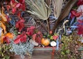 Pumpkins and autumn leaves, symbol of Autumn harvest, Thanksgiving, Mabon sabbat and Halloween holiday. fall seasonal Royalty Free Stock Photo
