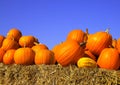 Pumpkins on bales of straw (hay) Royalty Free Stock Photo