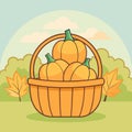 Pumpkins in a basket against a defocused autumn nature background Royalty Free Stock Photo